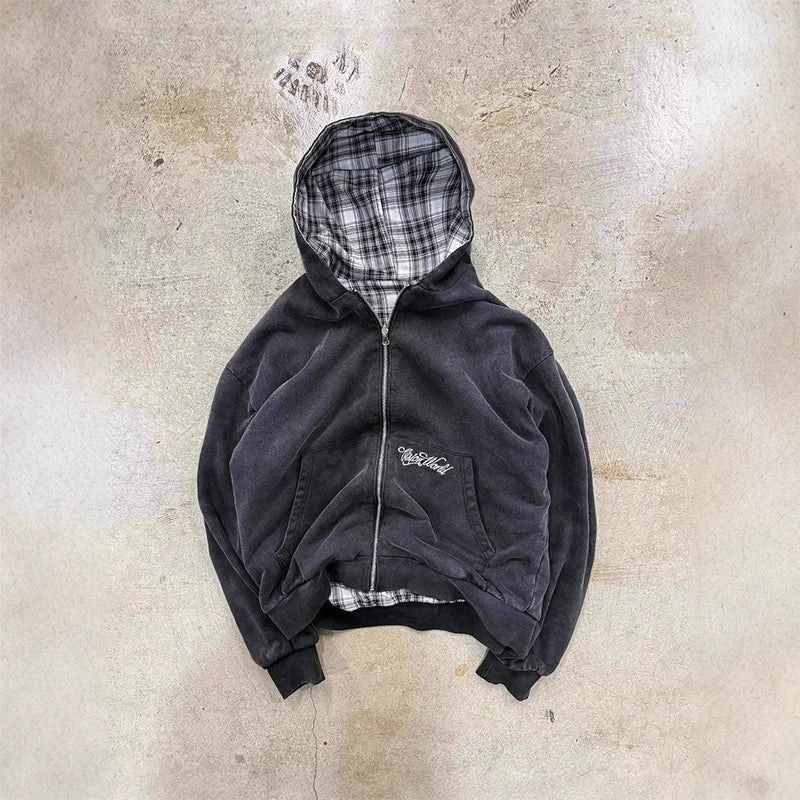 Reversible Plaid Zip-Up Hoodie
