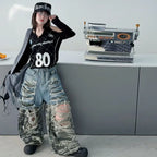 Camo Ripped Wide-Leg Jeans