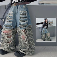 Camo Ripped Wide-Leg Jeans