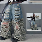 Camo Ripped Wide-Leg Jeans