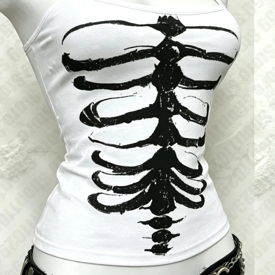 Skeleton Print Backless Top