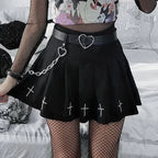 Cross Print Pleated Mini Skirt