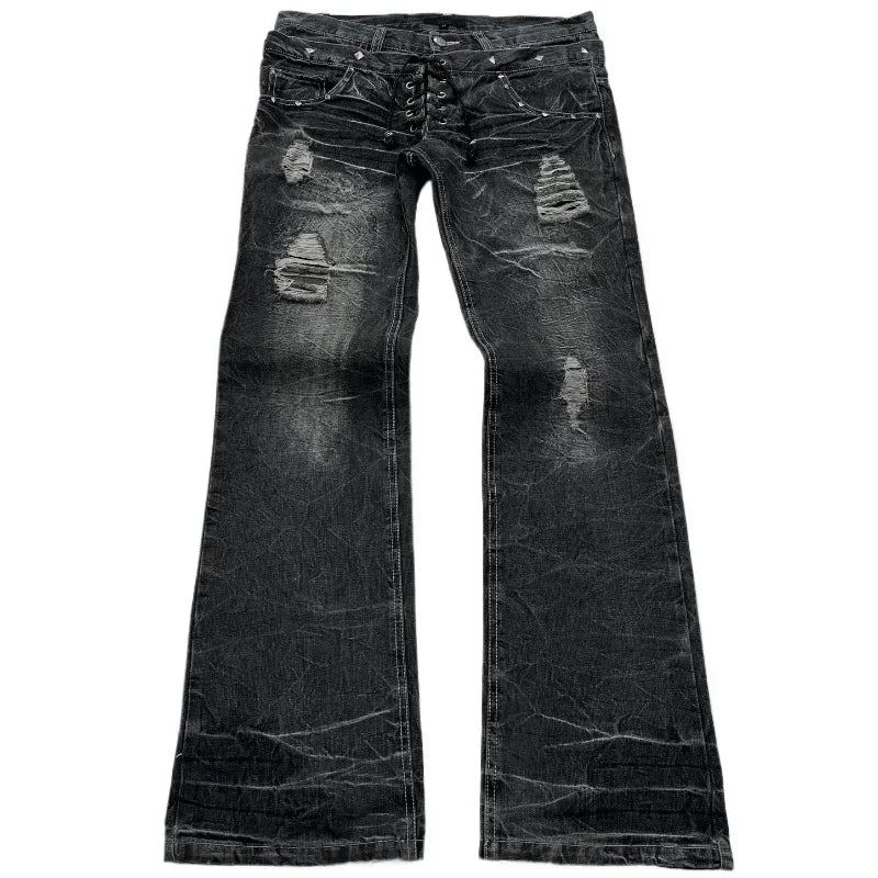 Lace-Up Flare Jeans