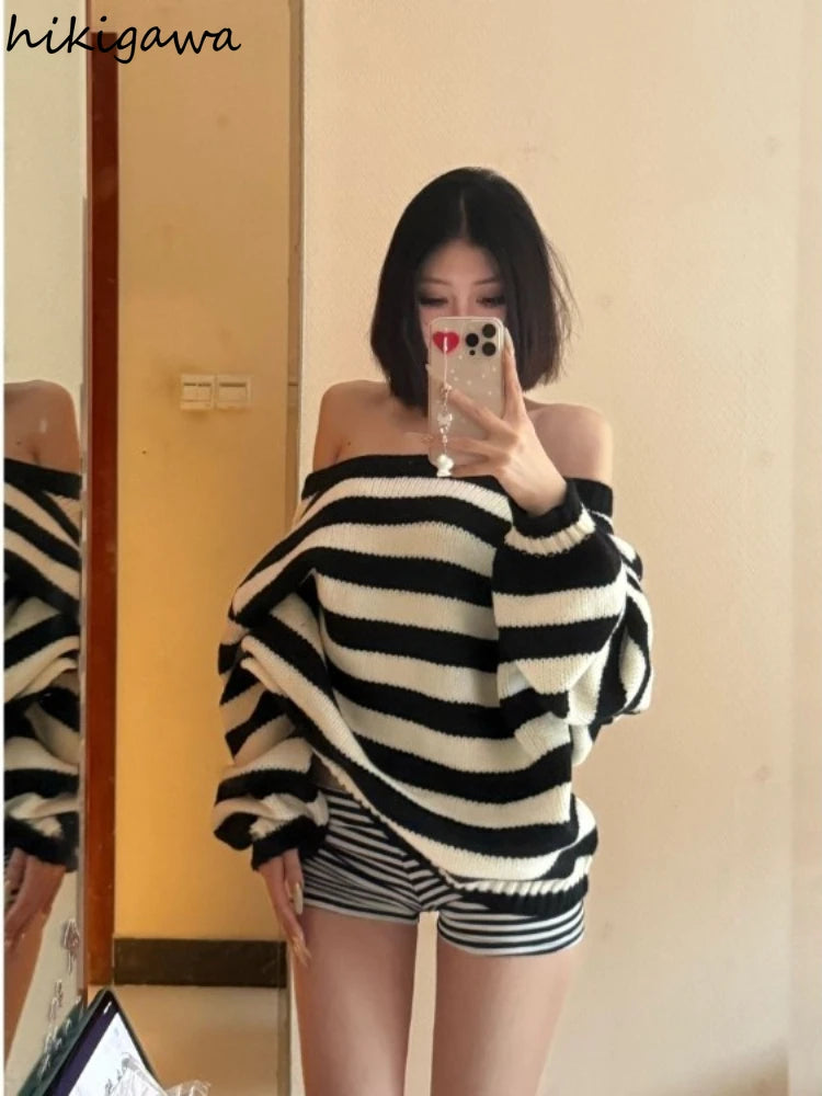 Striped Slash Neck Sweater