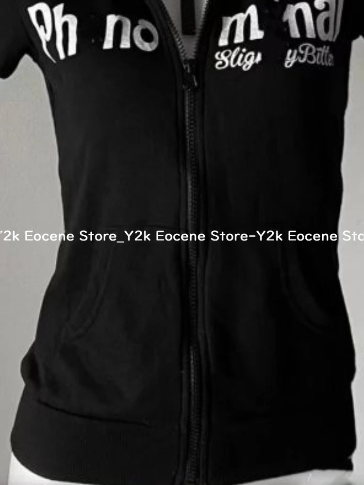 Y2K Skull Print Zip-Up Hoodie