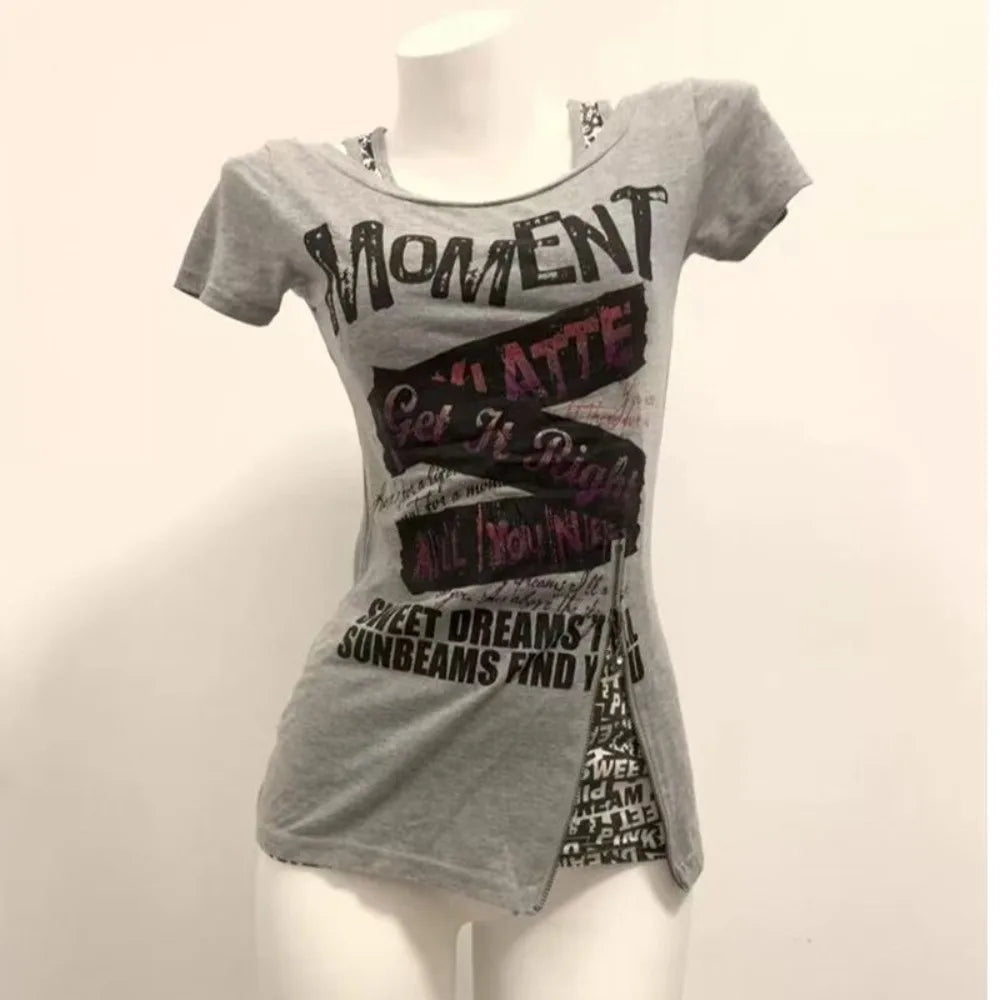 Graphic Print Fake Two-Piece Top