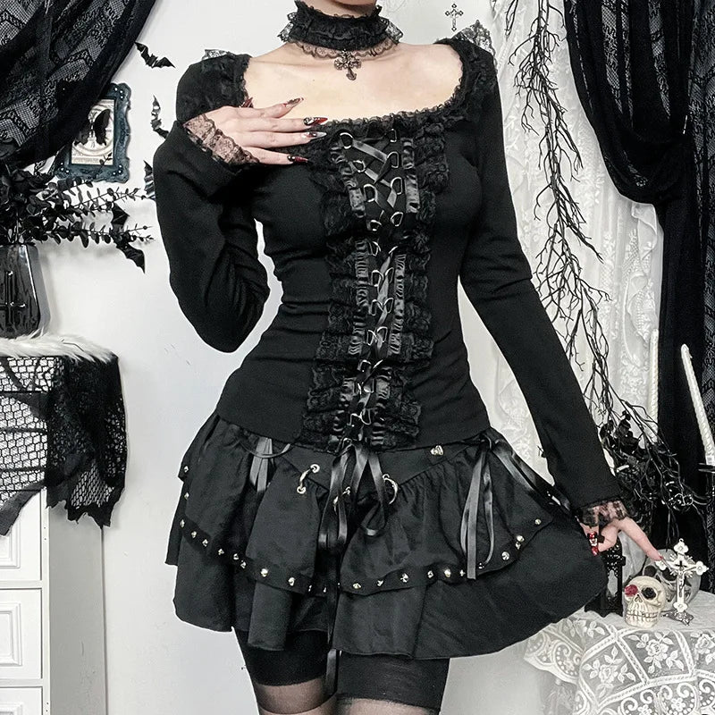 Lace Trim Gothic Top