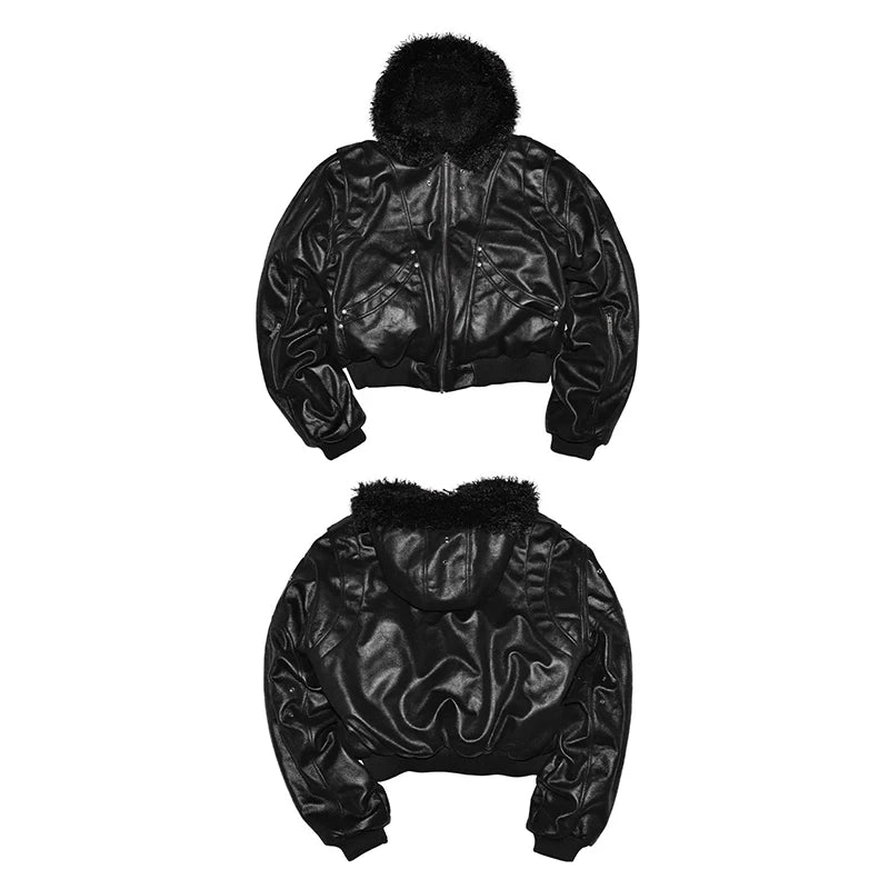 Faux Fur Trim Leather Jacket