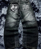 Embroidered Wide-Leg Jeans