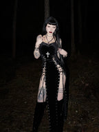 Velvet Lace-Up Maxi Dress