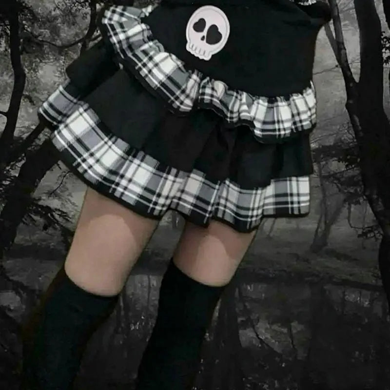 Plaid Skull Mini Skirt