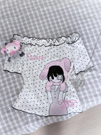 Cartoon Print Skew Collar Tee