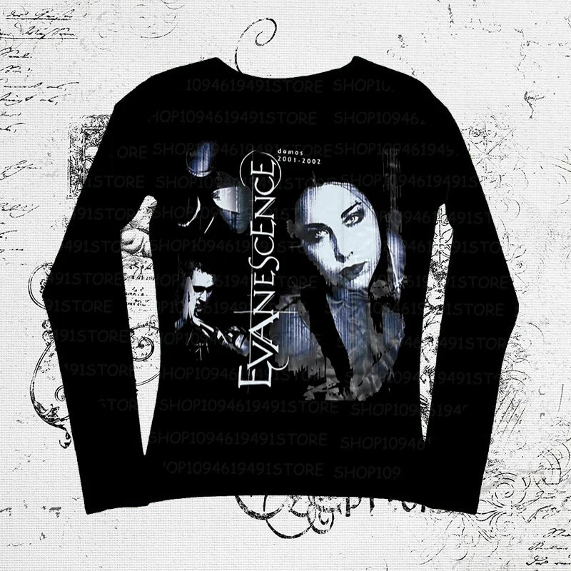 Gothic Band Print Long Sleeve Tee