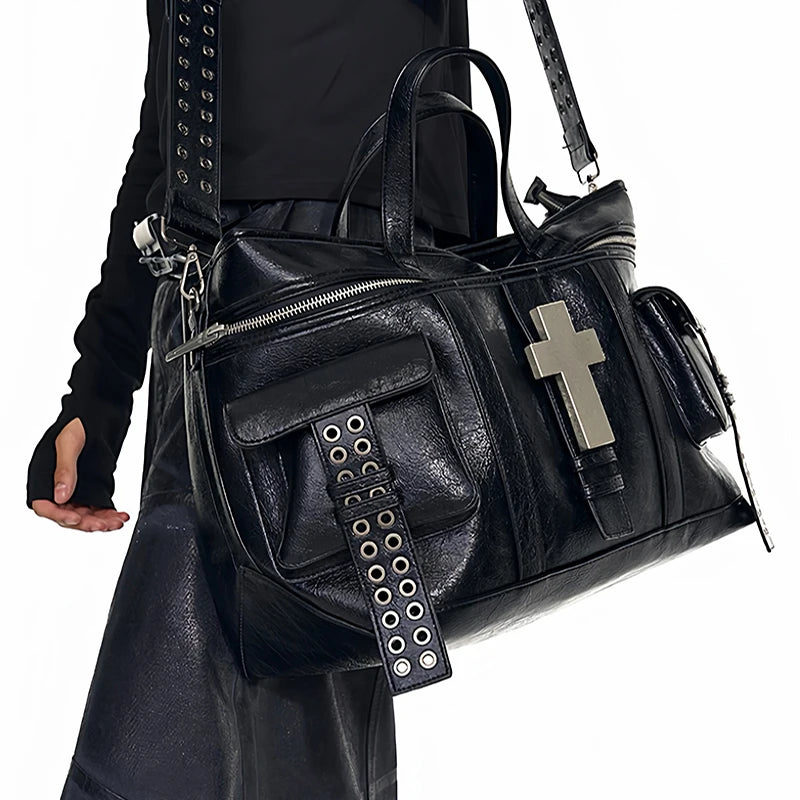 Black Cross Rivet Shoulder Bag