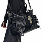 Black Cross Rivet Shoulder Bag
