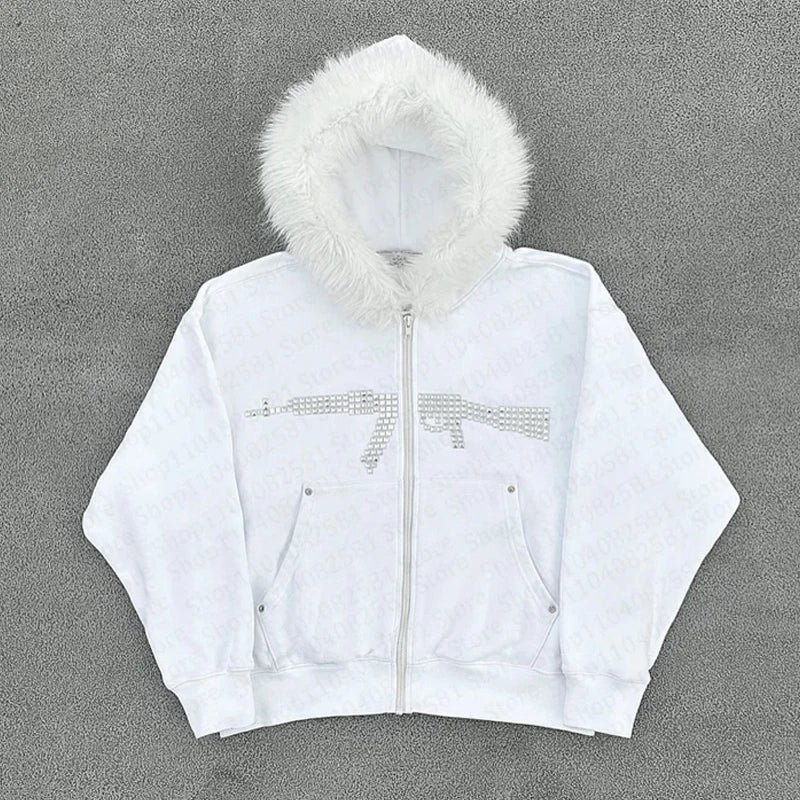 Faux Fur Collar Zip Jacket