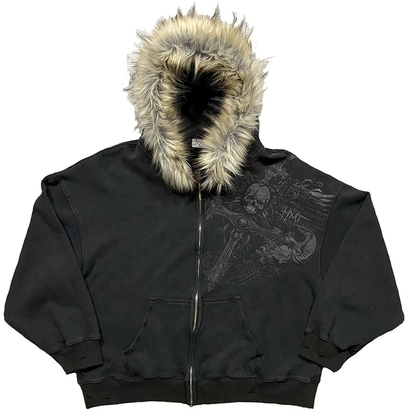 Black Faux Fur Hooded Jacket