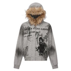 Faux Fur Collar Zip Jacket