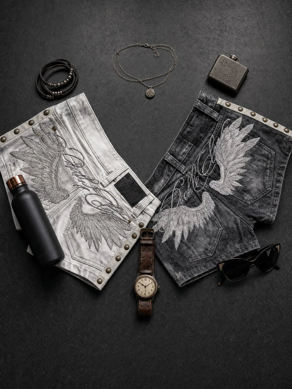 Wing Embroidered Denim Shorts