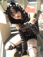 Striped Cat Print Hoodie