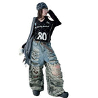 Camo Ripped Wide-Leg Jeans