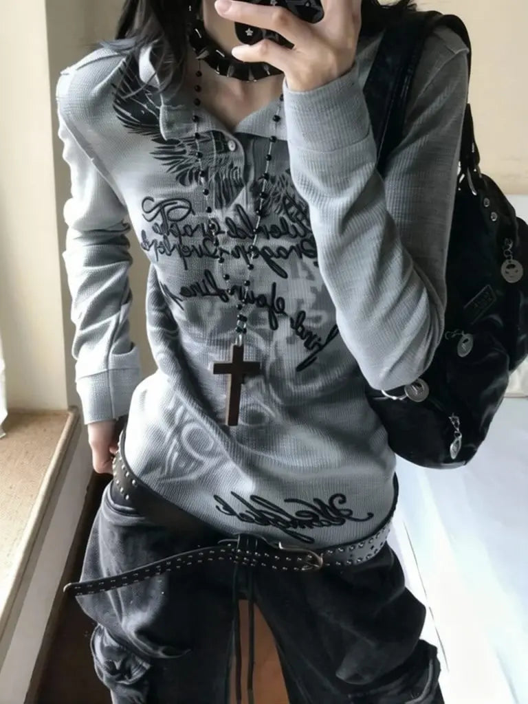 Grunge Print Long Sleeve Tee