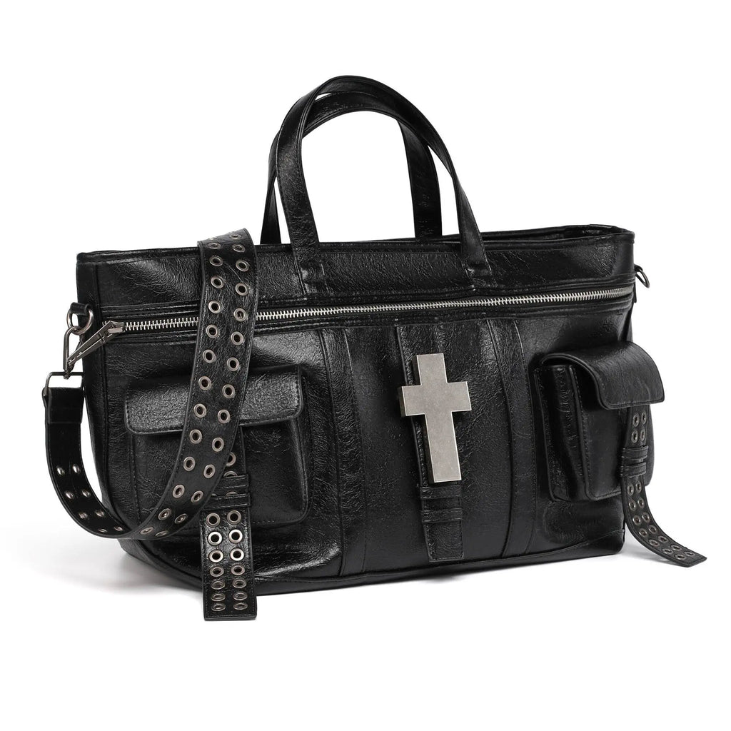 Black Cross Rivet Shoulder Bag