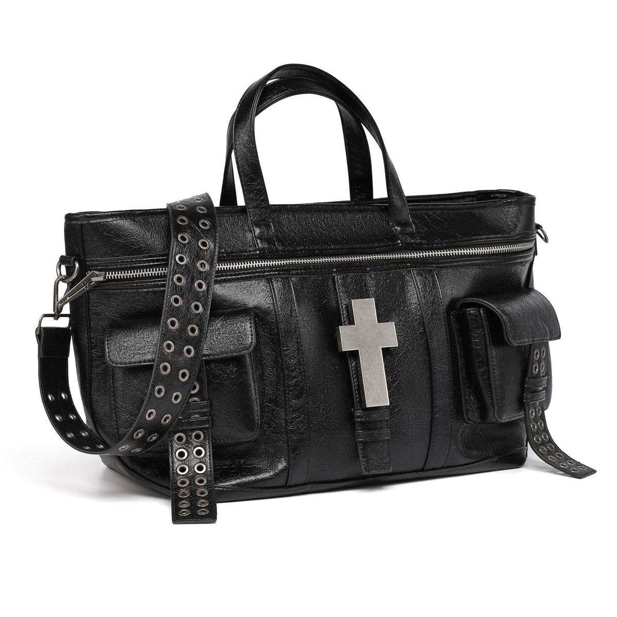 Black Cross Rivet Shoulder Bag