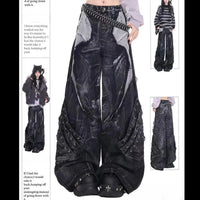 Washed Patchwork Wide-Leg Jeans
