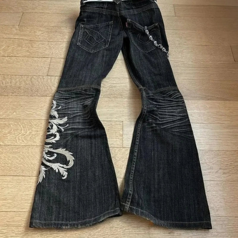 Dragon Embroidered Flare Jeans