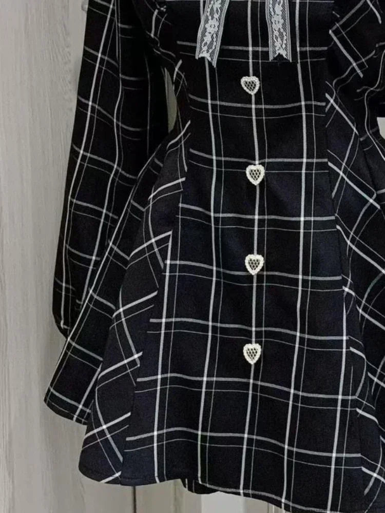 Plaid Lace Ruffle Dress