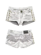 Wing Embroidered Denim Shorts