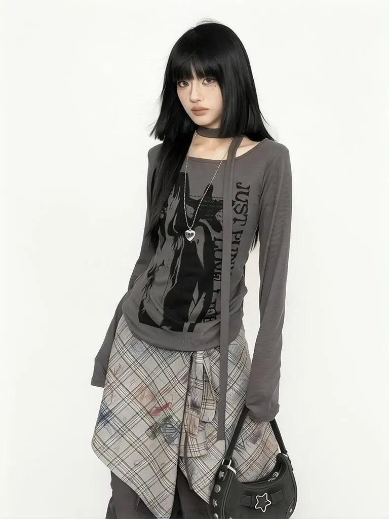 Grey Graphic Long Sleeve Tee