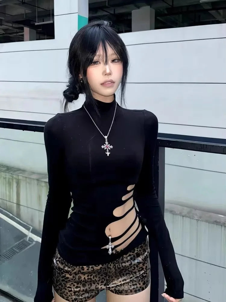 Cut-Out Turtleneck Top