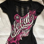 Cross Print Hollow-Out Tee