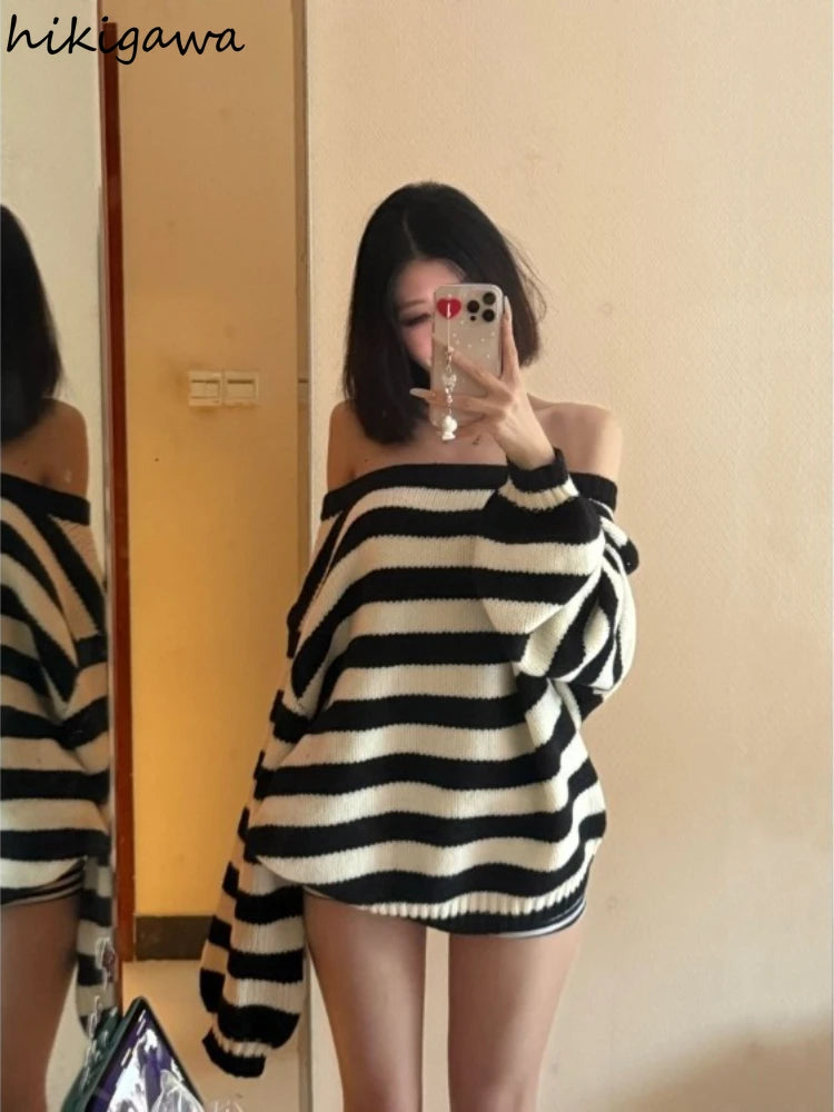 Striped Slash Neck Sweater
