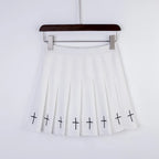 Cross Print Pleated Mini Skirt