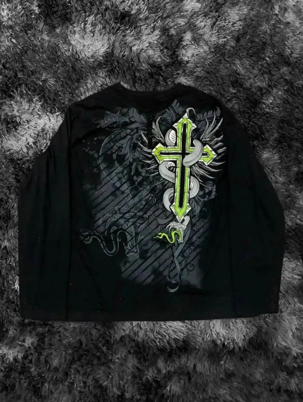 Black Skull Print Long Sleeve Tee