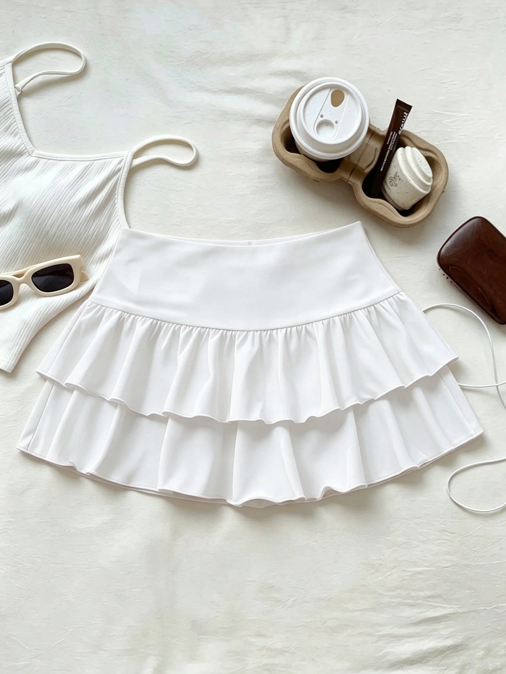 High Waist Ruffle Layered Mini Skirt