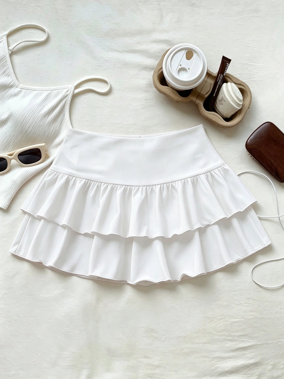 High Waist Ruffle Layered Mini Skirt