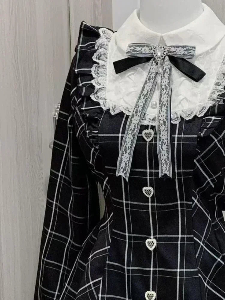 Plaid Lace Ruffle Dress
