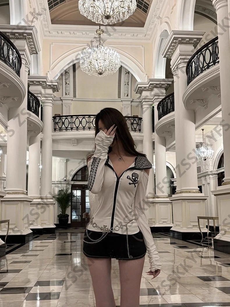 Skull Print Zip-Up Hoodie
