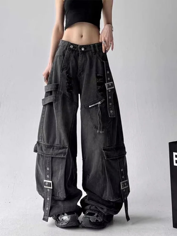 Y2K Wide-Leg Black Jeans