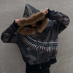 Faux Fur Collar Zip Jacket