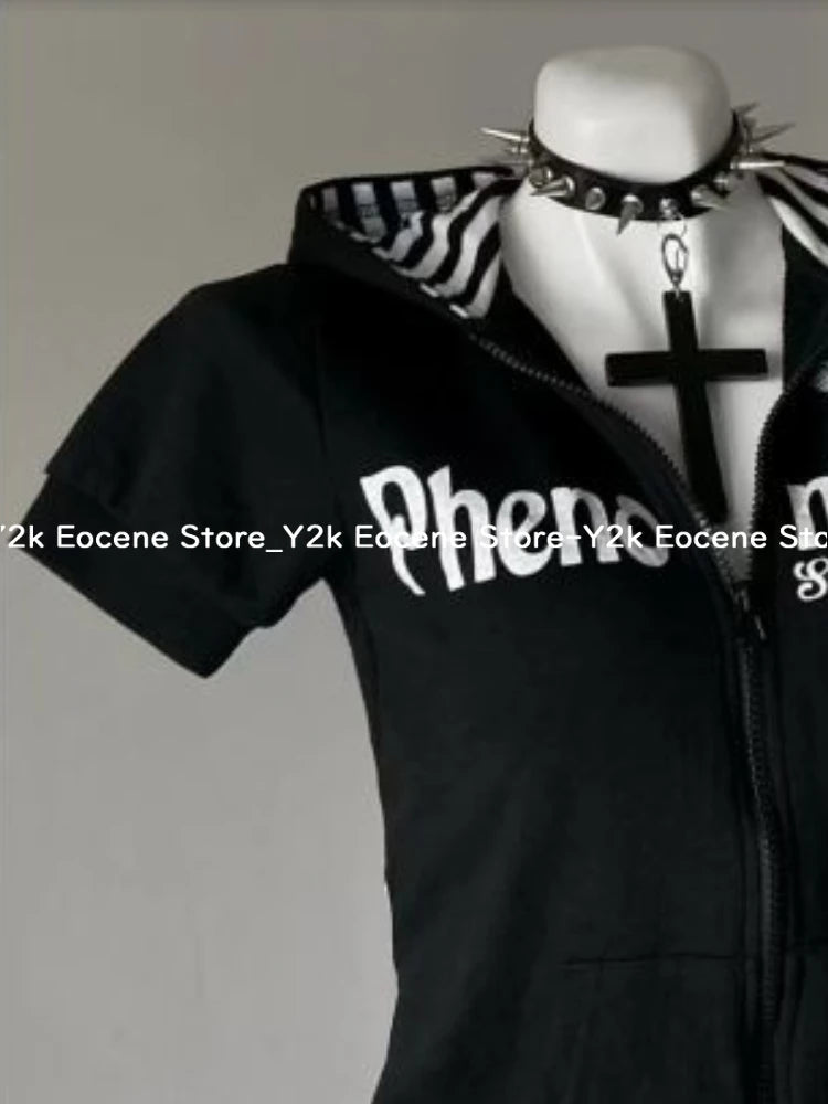 Y2K Skull Print Zip-Up Hoodie
