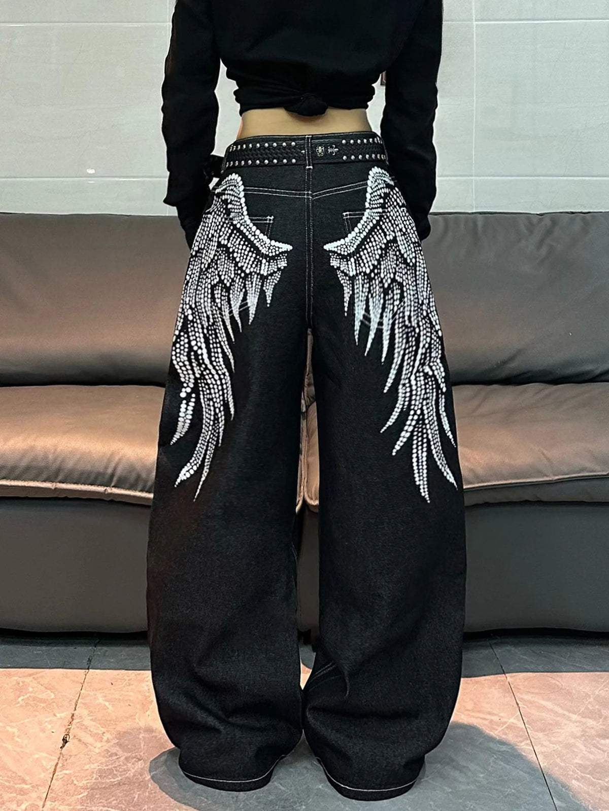 Wing Embroidered Baggy Jeans