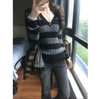 Striped V-Neck Knit Sweater