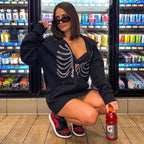Skeleton Print Zip-Up Hoodie