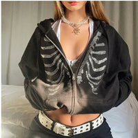 Skeleton Print Zip-Up Hoodie