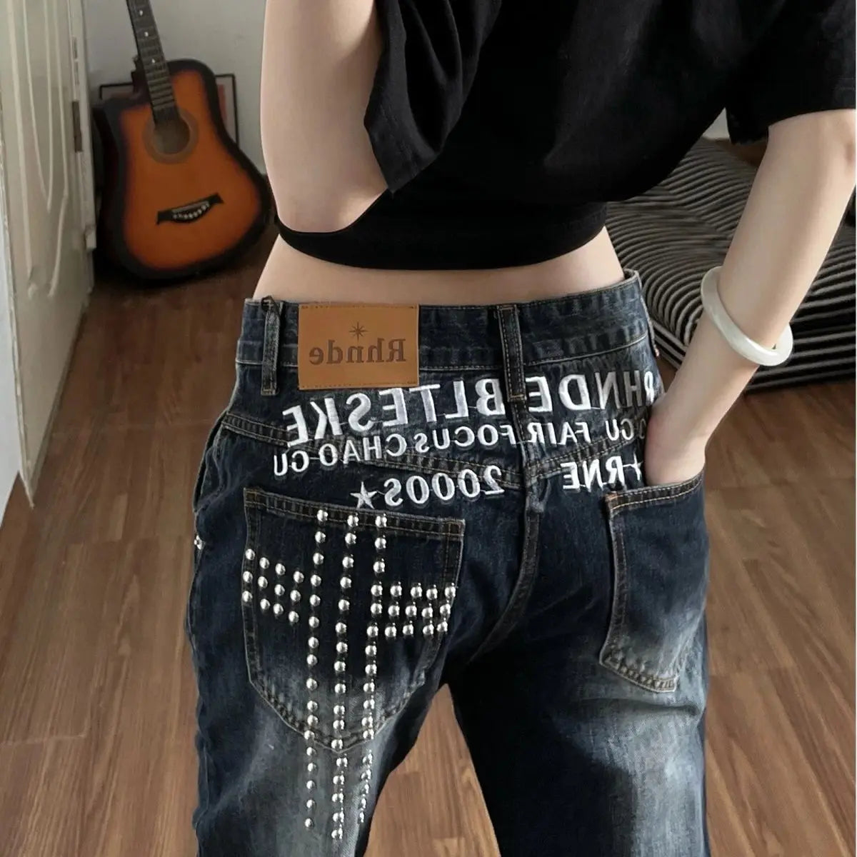 Embroidered Low-Rise Jeans